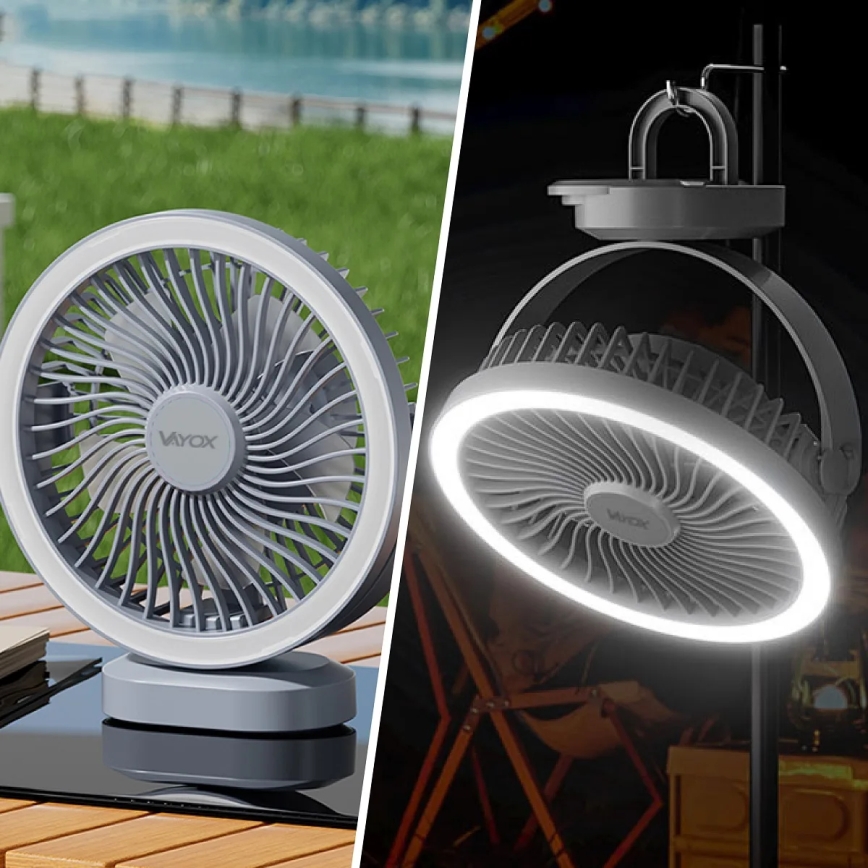 LED Ładowalny wentylator biurkowy z oświetleniem LED LED/3W/5V USB 2400 mAh szary