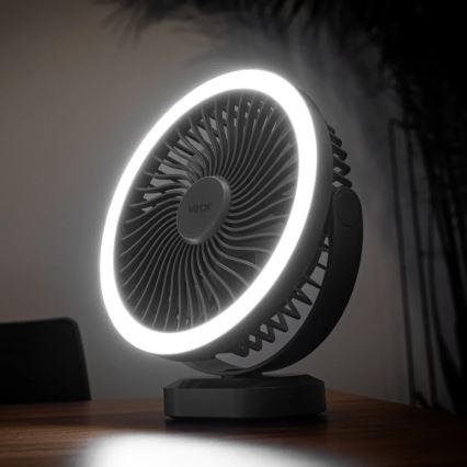 LED Ładowalny wentylator biurkowy z oświetleniem LED LED/3W/5V USB 2400 mAh szary