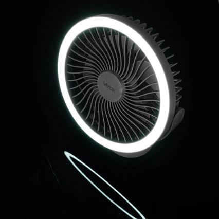 LED Ładowalny wentylator biurkowy z oświetleniem LED LED/3W/5V USB 2400 mAh szary