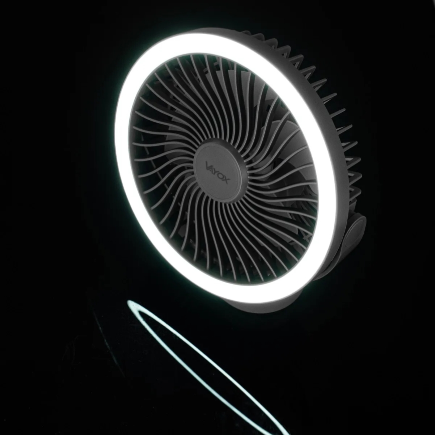 LED Ładowalny wentylator biurkowy z oświetleniem LED LED/3W/5V USB 2400 mAh szary