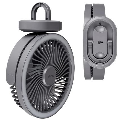 LED Ładowalny wentylator biurkowy z oświetleniem LED LED/3W/5V USB 2400 mAh szary