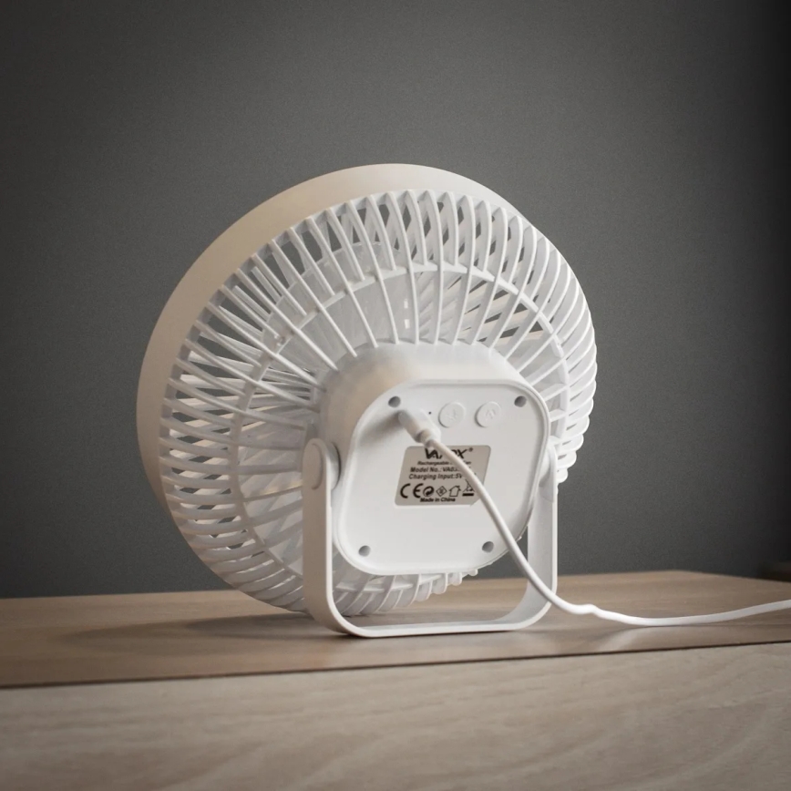 LED Biurkowy wentylator ładowany z oświetleniem LED LED/2W/5V USB 2400 mAh biały
