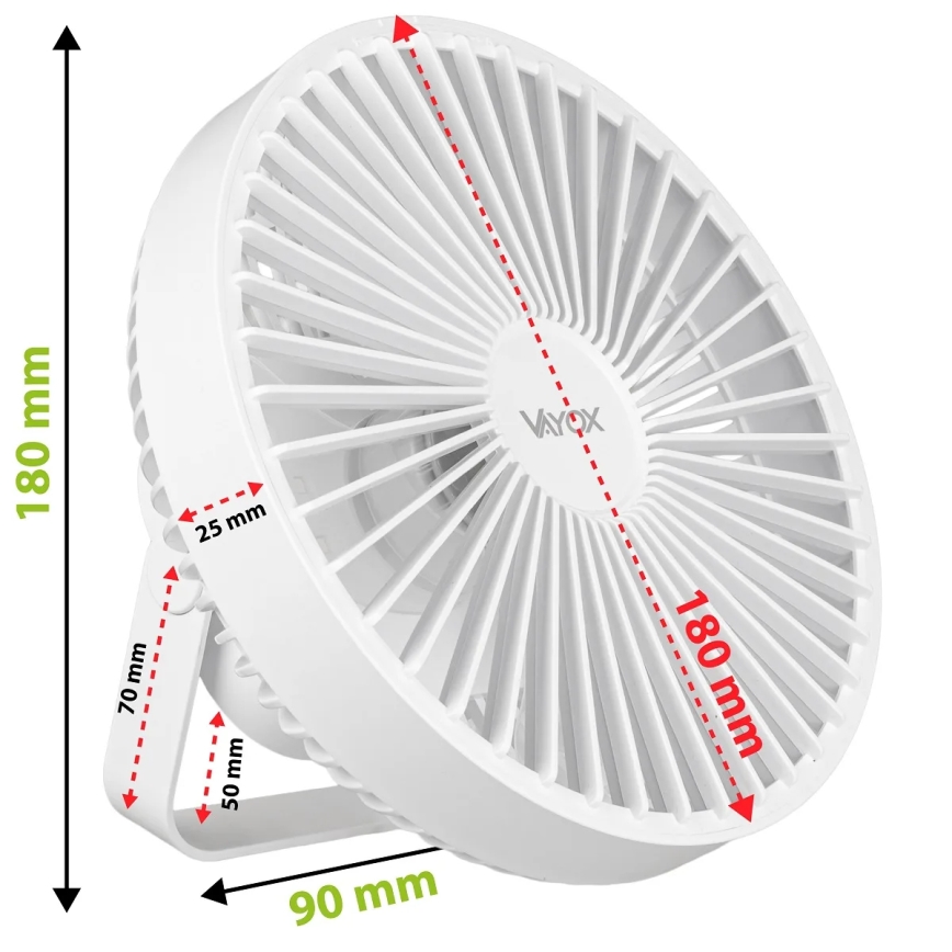 LED Biurkowy wentylator ładowany z oświetleniem LED LED/2W/5V USB 2400 mAh biały