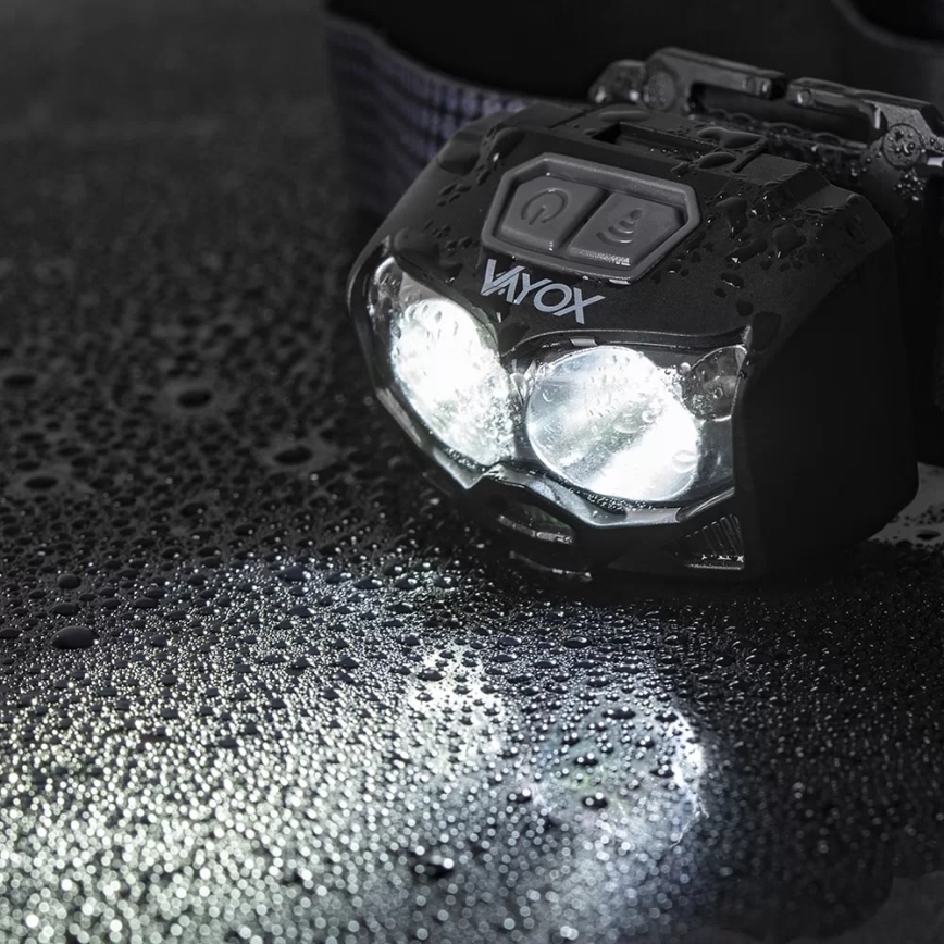 LED Ściemnialna akumulatorowa czołówka z czujnikiem i czerwone światło 2xLED/5W/5V/3xAAA IP65 500 błyszcz. 1200 mAh