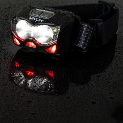 LED Ściemnialna akumulatorowa czołówka z czujnikiem i czerwone światło 2xLED/5W/5V/3xAAA IP65 500 błyszcz. 1200 mAh