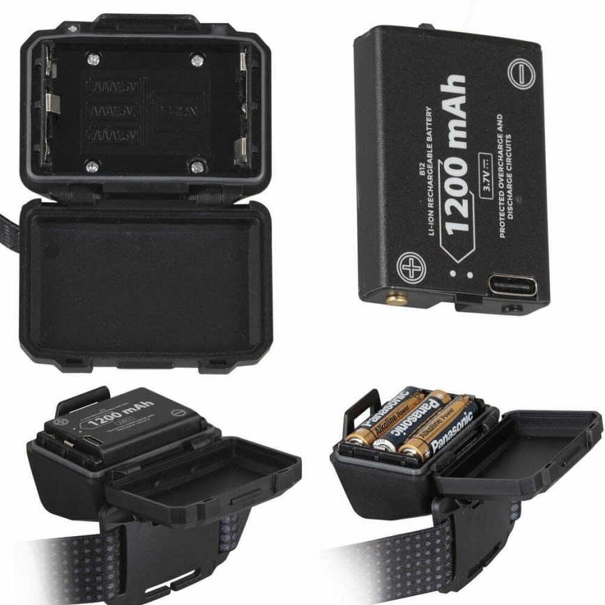 LED Ściemnialna akumulatorowa czołówka z czujnikiem i czerwone światło 2xLED/5W/5V/3xAAA IP65 500 błyszcz. 1200 mAh