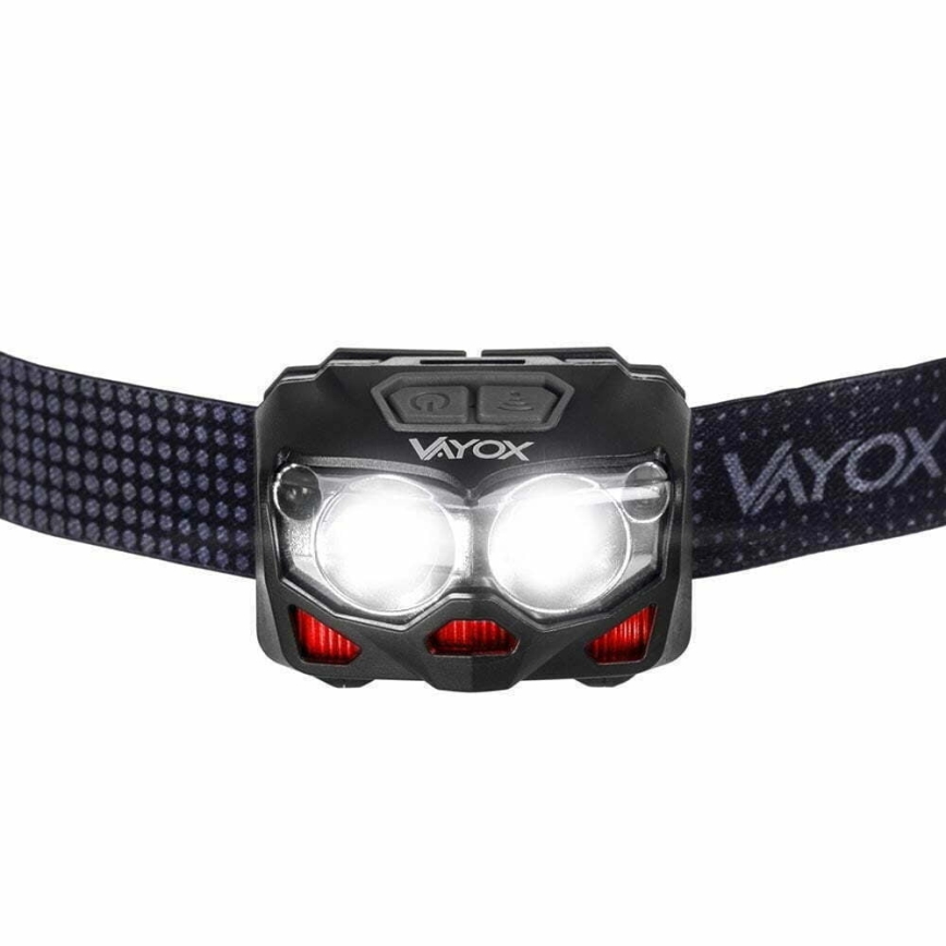 LED Ściemnialna akumulatorowa czołówka z czujnikiem i czerwone światło 2xLED/5W/5V/3xAAA IP65 500 błyszcz. 1200 mAh