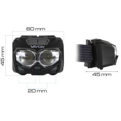 LED Ściemnialna akumulatorowa czołówka z czujnikiem i czerwone światło 2xLED/5W/5V/3xAAA IP65 500 błyszcz. 1200 mAh