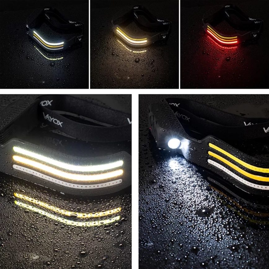 LED Ściemnialna akumulatorowa czołówka z czujnikiem i czerwone światło 4xLED/5V IP44 300 błyszcz. 1200 mAh