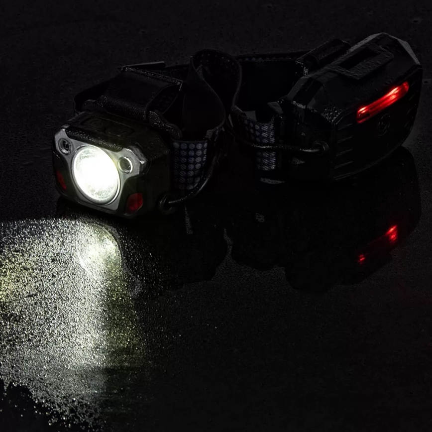LED Ściemnialna akumulatorowa czołówka z czujnikiem z funkcją power banku i czerwone światło LED/10W/5V IP44 1200 błyszcz. 4000 mAh