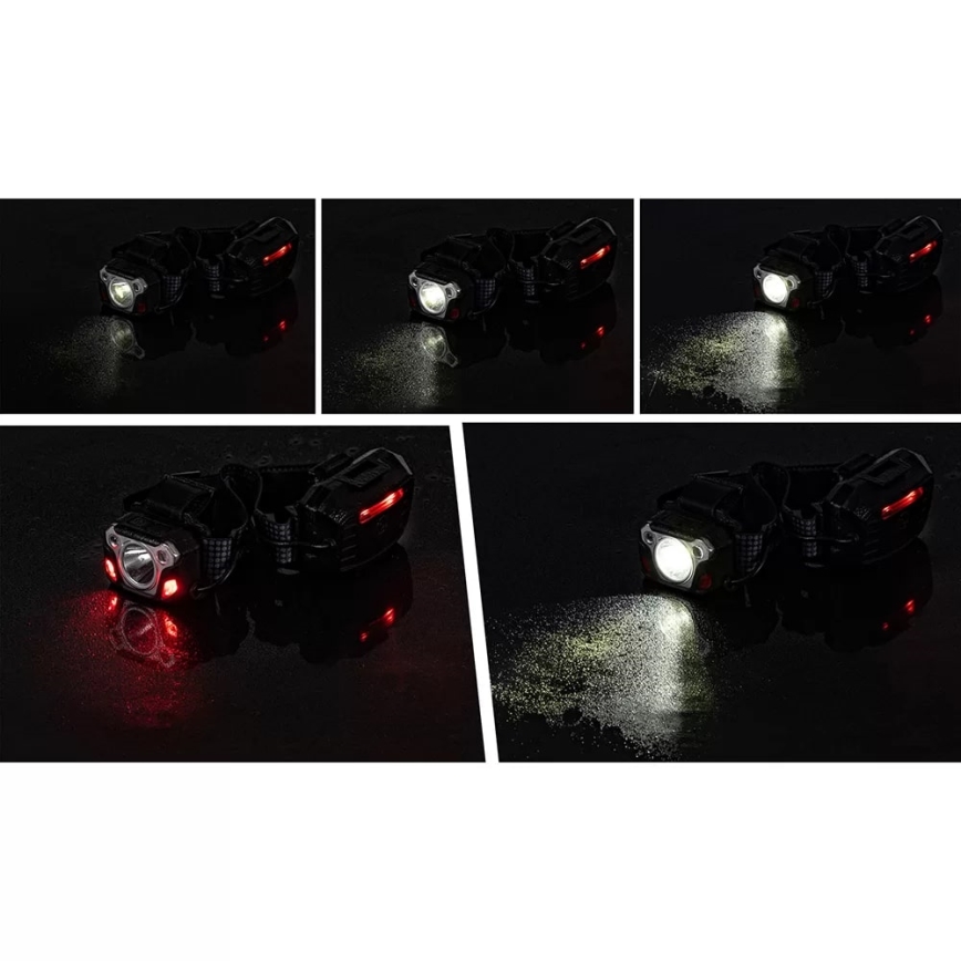 LED Ściemnialna akumulatorowa czołówka z czujnikiem z funkcją power banku i czerwone światło LED/10W/5V IP44 1200 błyszcz. 4000 mAh