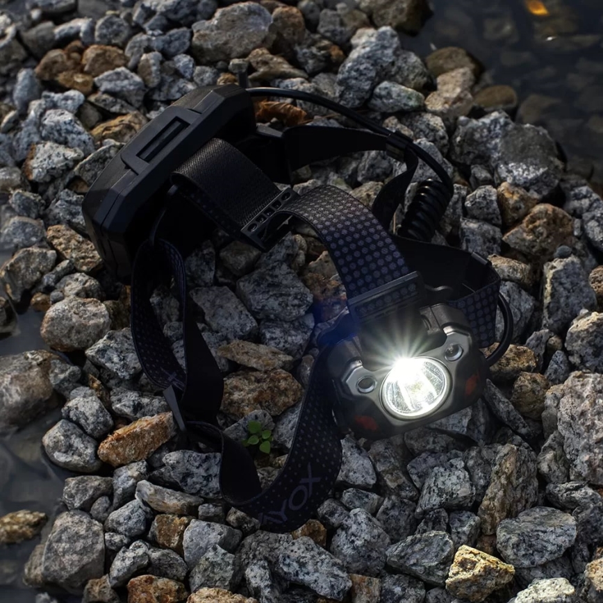 LED Ściemnialna akumulatorowa czołówka z czujnikiem z funkcją power banku i czerwone światło LED/10W/5V IP44 1200 błyszcz. 4000 mAh