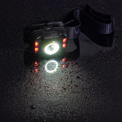 LED Ściemnialna akumulatorowa czołówka z czujnikiem i czerwone światło LED/15W/5V IP66 430 błyszcz. 1800 mAh
