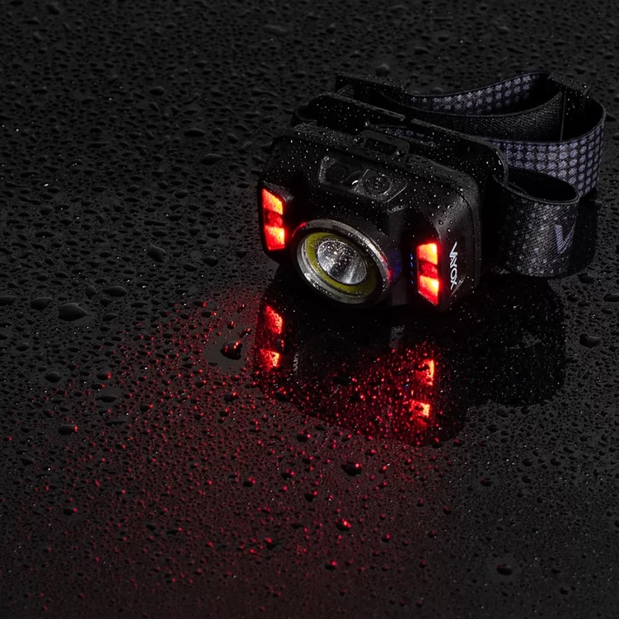 LED Ściemnialna akumulatorowa czołówka z czujnikiem i czerwone światło LED/15W/5V IP66 430 błyszcz. 1800 mAh