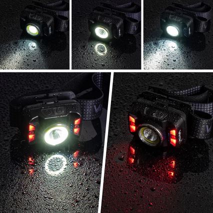 LED Ściemnialna akumulatorowa czołówka z czujnikiem i czerwone światło LED/15W/5V IP66 430 błyszcz. 1800 mAh