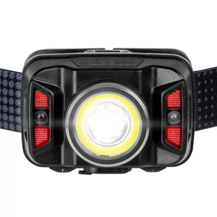 LED Ściemnialna akumulatorowa czołówka z czujnikiem i czerwone światło LED/15W/5V IP66 430 błyszcz. 1800 mAh