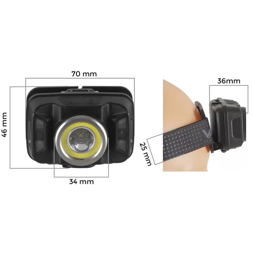 LED Ściemnialna akumulatorowa czołówka z czujnikiem i czerwone światło LED/15W/5V IP66 430 błyszcz. 1800 mAh