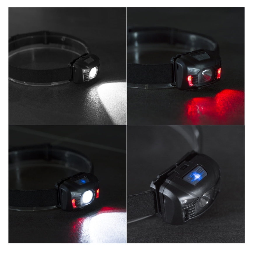 LED Ściemnialna akumulatorowa czołówka z czujnikiem i czerwone światło LED/3W/5V IP66 100 błyszcz. 1200 mAh