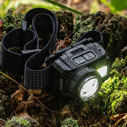 LED Ściemnialna akumulatorowa czołówka z czujnikiem i czerwone światło LED/6W/5V/3xAAA IP44 500 błyszcz. 1200 mAh