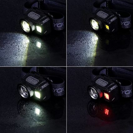 LED Ściemnialna akumulatorowa czołówka z czujnikiem i czerwone światło LED/6W/5V/3xAAA IP44 500 błyszcz. 1200 mAh