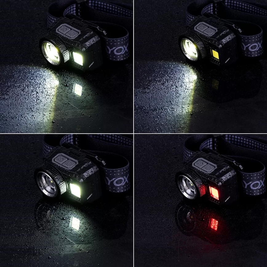 LED Ściemnialna akumulatorowa czołówka z czujnikiem i czerwone światło LED/6W/5V/3xAAA IP44 500 błyszcz. 1200 mAh