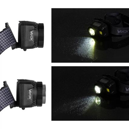 LED Ściemnialna akumulatorowa czołówka z czujnikiem i czerwone światło LED/6W/5V/3xAAA IP44 500 błyszcz. 1200 mAh