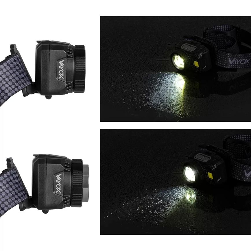 LED Ściemnialna akumulatorowa czołówka z czujnikiem i czerwone światło LED/6W/5V/3xAAA IP44 500 błyszcz. 1200 mAh