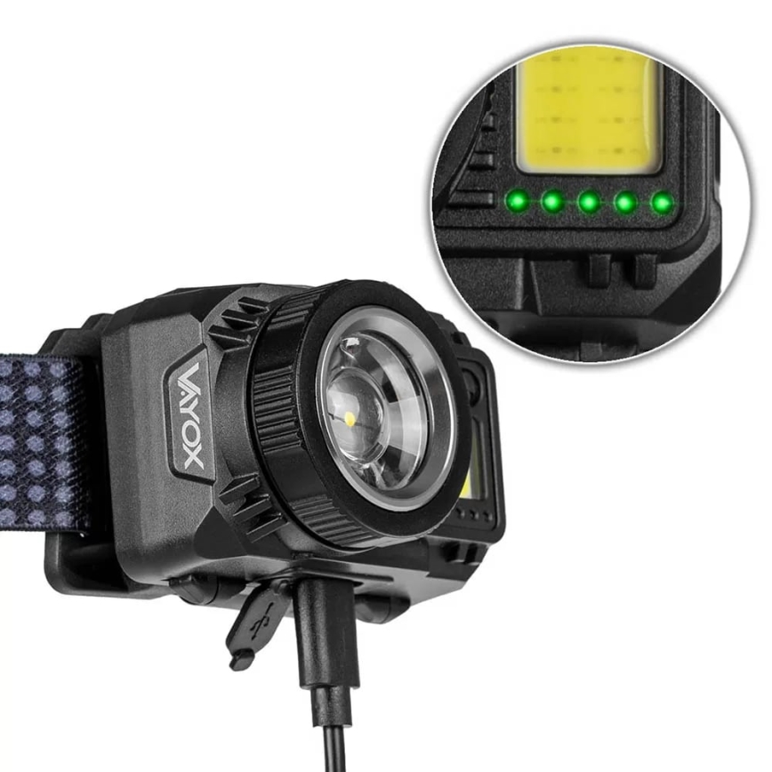 LED Ściemnialna akumulatorowa czołówka z czujnikiem i czerwone światło LED/6W/5V/3xAAA IP44 500 błyszcz. 1200 mAh