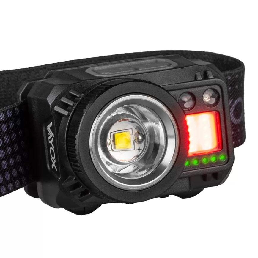LED Ściemnialna akumulatorowa czołówka z czujnikiem i czerwone światło LED/6W/5V/3xAAA IP44 500 błyszcz. 1200 mAh