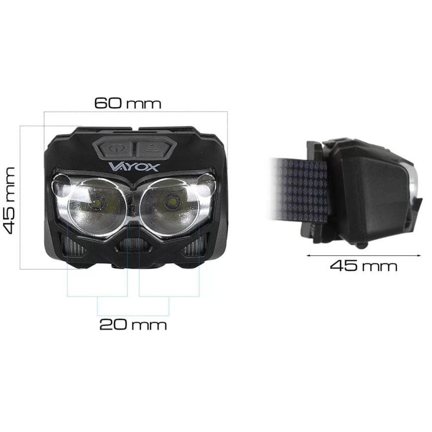 LED Regulowana czołówka ładowalna z czujnikiem i czerwonym światłem 2xLED/5W/5V/3xAAA IP65 500 lm 1200 mAh