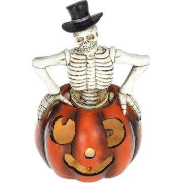 LED Dekoracja HALLOWEEN LED/2xLR44/ciepła biel szkielet w dyni żywica