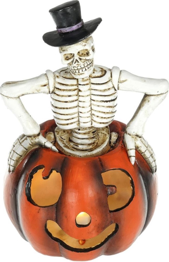 LED Dekoracja HALLOWEEN LED/2xLR44/ciepła biel szkielet w dyni żywica