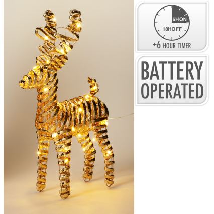 LED dekoracja świąteczna 30xLED/3xAA 37 cm ciepła biała renifer/złoty