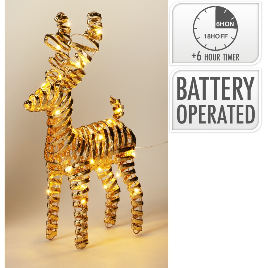 LED dekoracja świąteczna 30xLED/3xAA 37 cm ciepła biała renifer/złoty