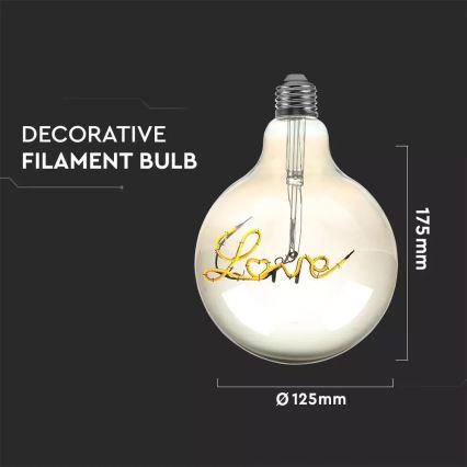 LED Dekoracyjna żarówka FILAMENT G125 E27/5W/230V 2200K