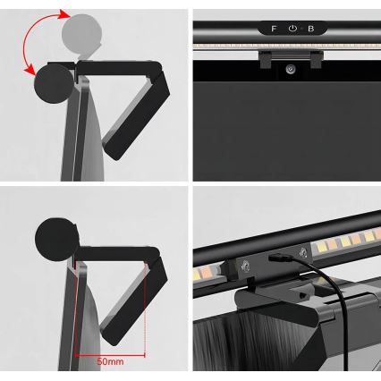 LED Dotykowe oświetlenie monitora ściemnialne LED/5W/5V 3000/4000/5000/6000K 42 cm czarne
