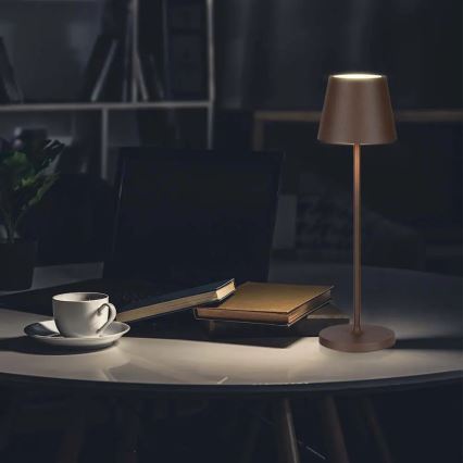 LED Dotykowa ładowalna lampa stołowa ściemnialna LED/2W/5V 4400 mAh 3000K IP54 brązowa