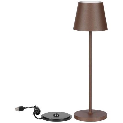LED Dotykowa ładowalna lampa stołowa ściemnialna LED/2W/5V 4400 mAh 3000K IP54 brązowa