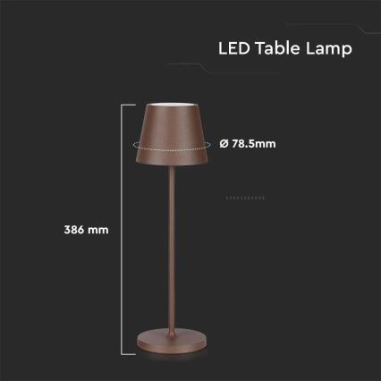 LED Dotykowa ładowalna lampa stołowa ściemnialna LED/2W/5V 4400 mAh 3000K IP54 brązowa