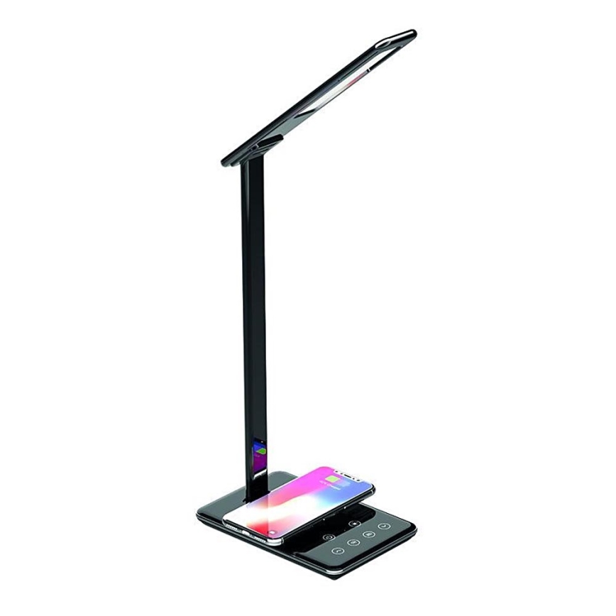 LED Dotykowa lampa stołowa ściemnialna z ładowaniem bezprzewodowym JOY LED/6W/230V + USB czarna