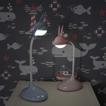 LED Dziecięca lampa dotykowa RABBIT LED/0,4W/5V 3000/6500K niebieska + USB