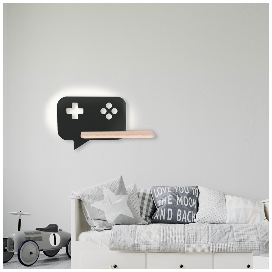 LED Dziecięca lampa ścienna z półką CONSOLE LED/5W/230V czarna,
