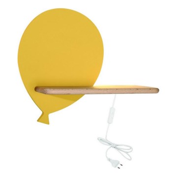 LED Dziecięca lampa ścienna z półką BALLOON LED/4W/230V żółta/drewno,