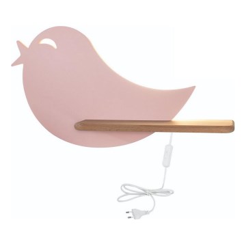 LED Dziecięca lampa ścienna z półką BIRD LED/5W/230V różowa/drewno,