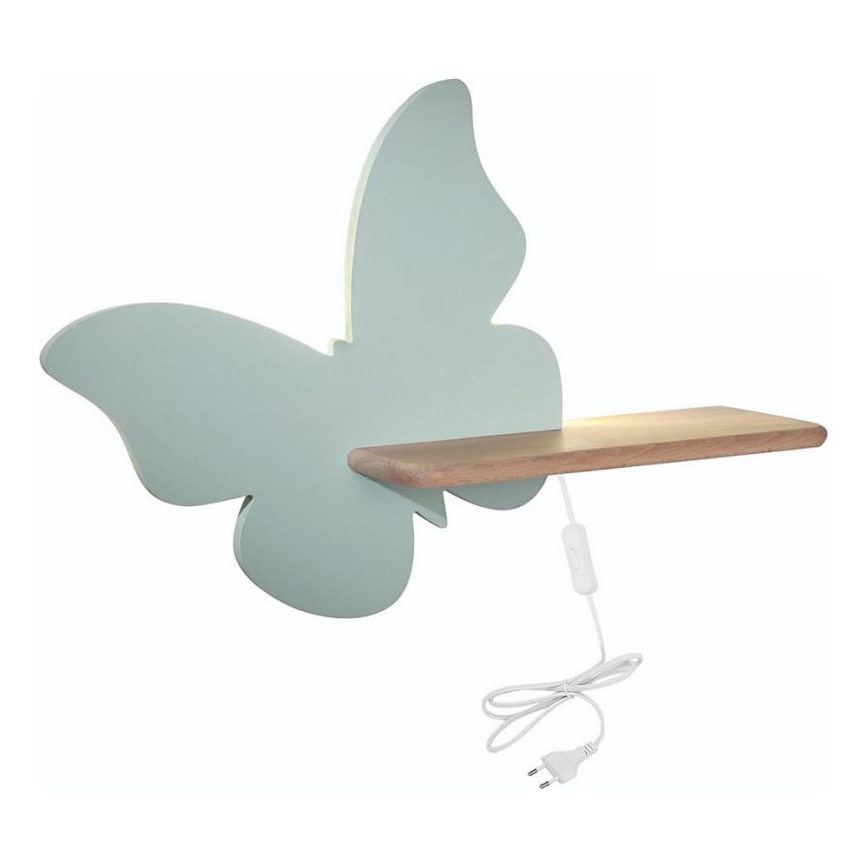 LED Dziecięca lampa ścienna z półką BUTTERFLY LED/5W/230V zielony/drewno,