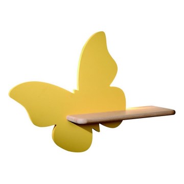 LED Dziecięca lampa ścienna z półką BUTTERFLY LED/5W/230V żółta/drewno,