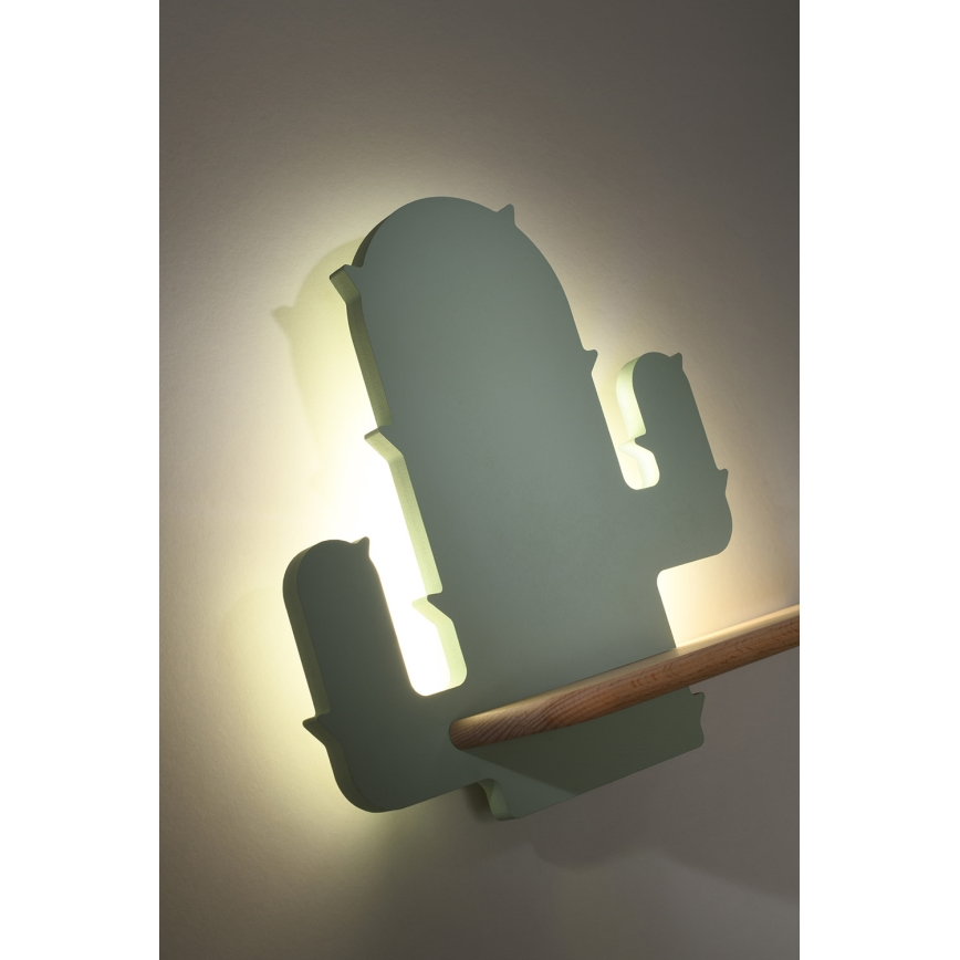 LED Dziecięca lampa ścienna z półką CACTUS LED/4W/230V zielony/drewno,