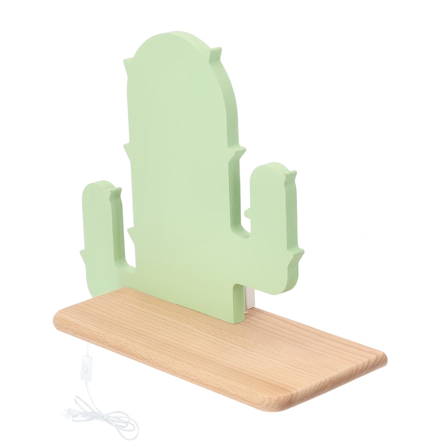 LED Dziecięca lampa ścienna z półką CACTUS LED/4W/230V zielony/drewno,