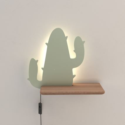 LED Dziecięca lampa ścienna z półką CACTUS LED/4W/230V zielony/drewno,