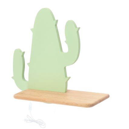 LED Dziecięca lampa ścienna z półką CACTUS LED/4W/230V zielony/drewno,